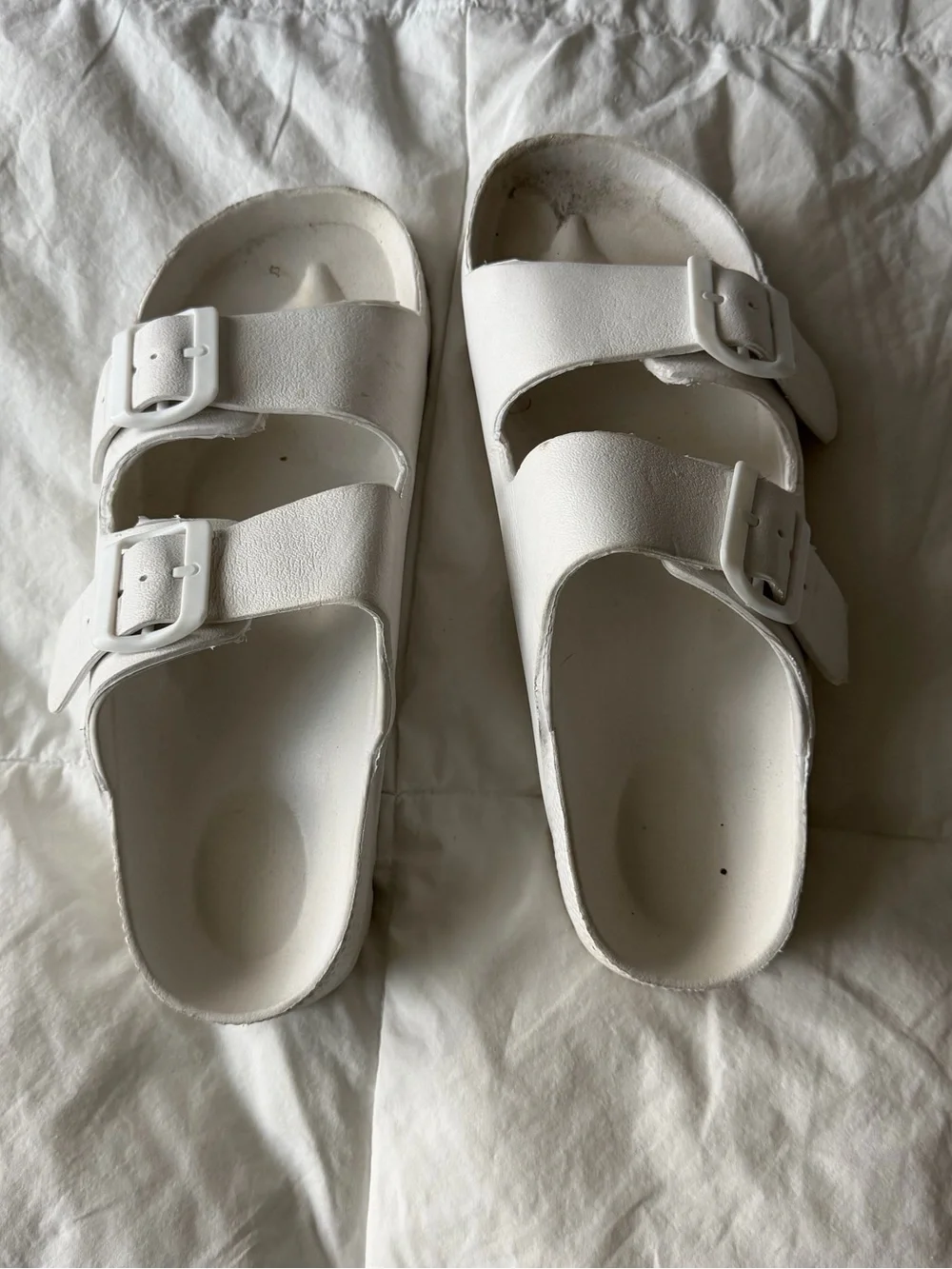 White Double-Strap Slide Sandals
